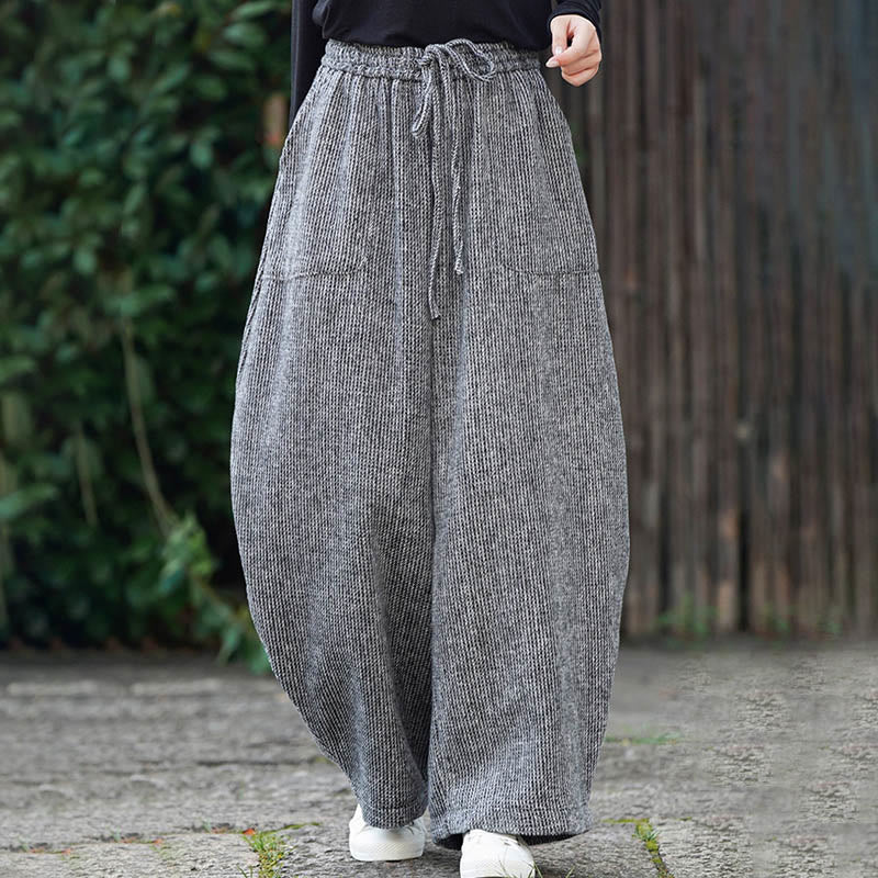 Buddha Stones Winter Men's Pure Color Drawstring Design Cotton High Waist Pants With Pockets