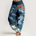 Buddha Stones Pure Cotton Gorgeous Dragon Cloud Rainbow Pattern Women's Elastic Waist Harem Pants