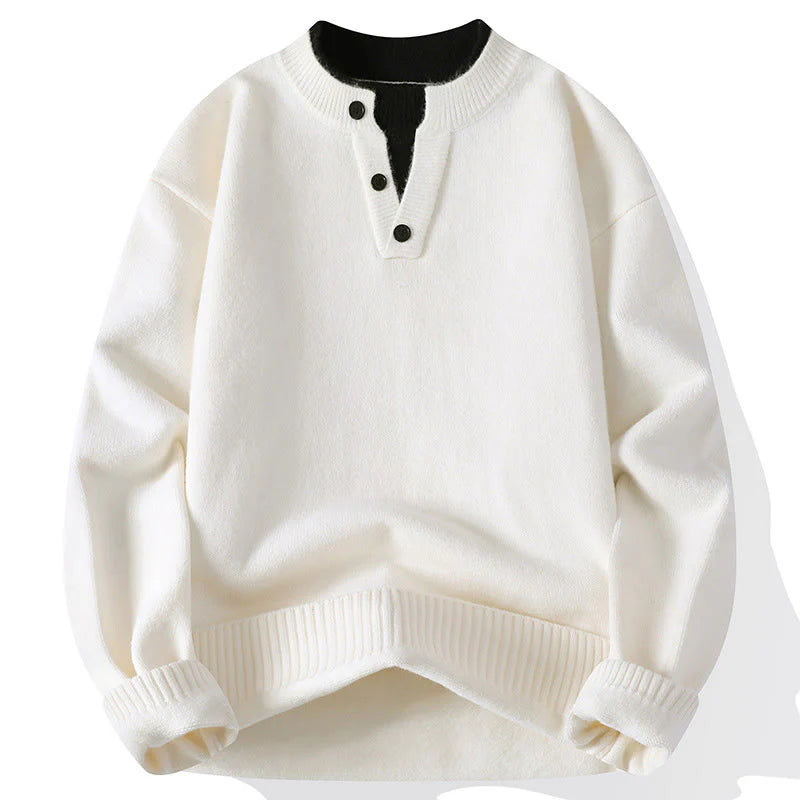 Buddha Stones Winter Buttons Crew Neck Design Warm Men's Long Sleeve Knitted Sweater