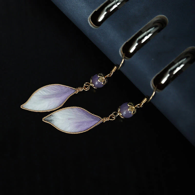 Buddha Stones Silk Art Handmade Purple Gradient Petals Blessing Dangle Earrings