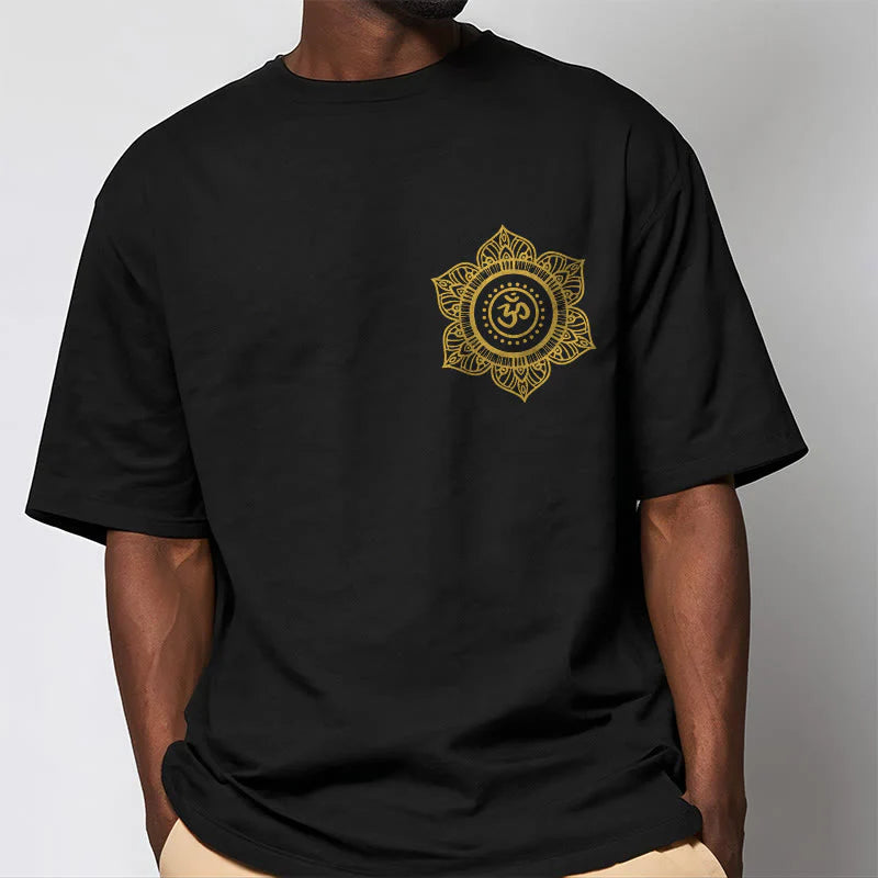 Buddha Stones Golden Mandala OM Pattern Tee T-shirt