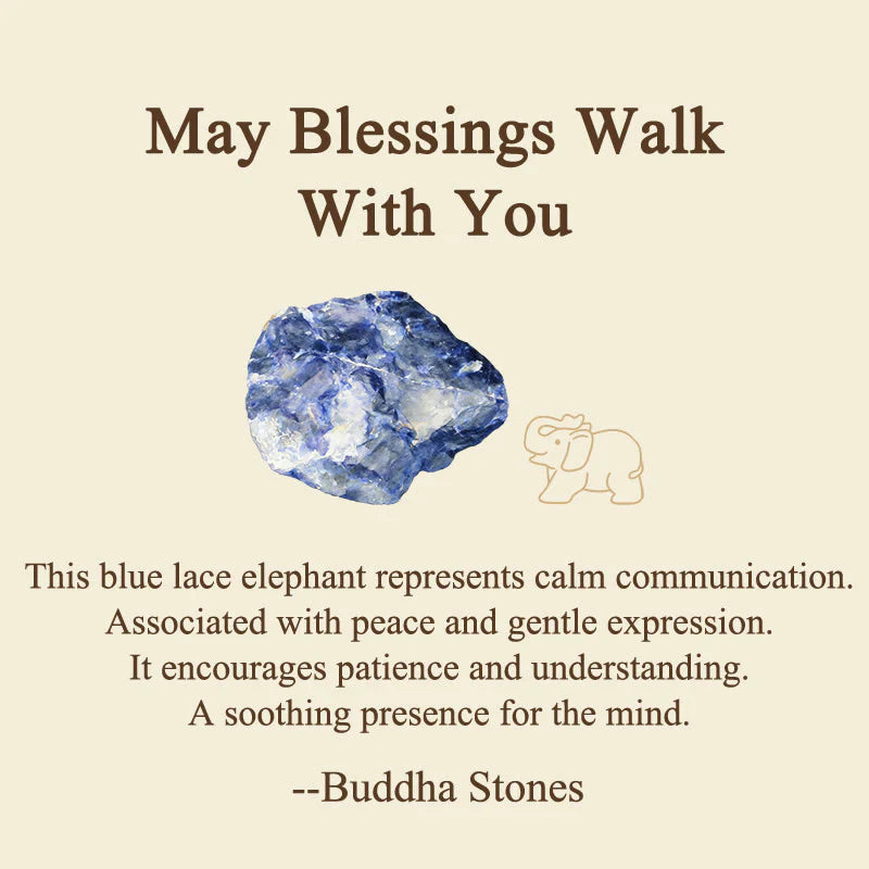 Buddha Stones ''May Blessings Walk With You'' Natural Small Elephant Amazonite Amethyst Jade Black Obsidian Stone Decoration Includes Gift Message Card