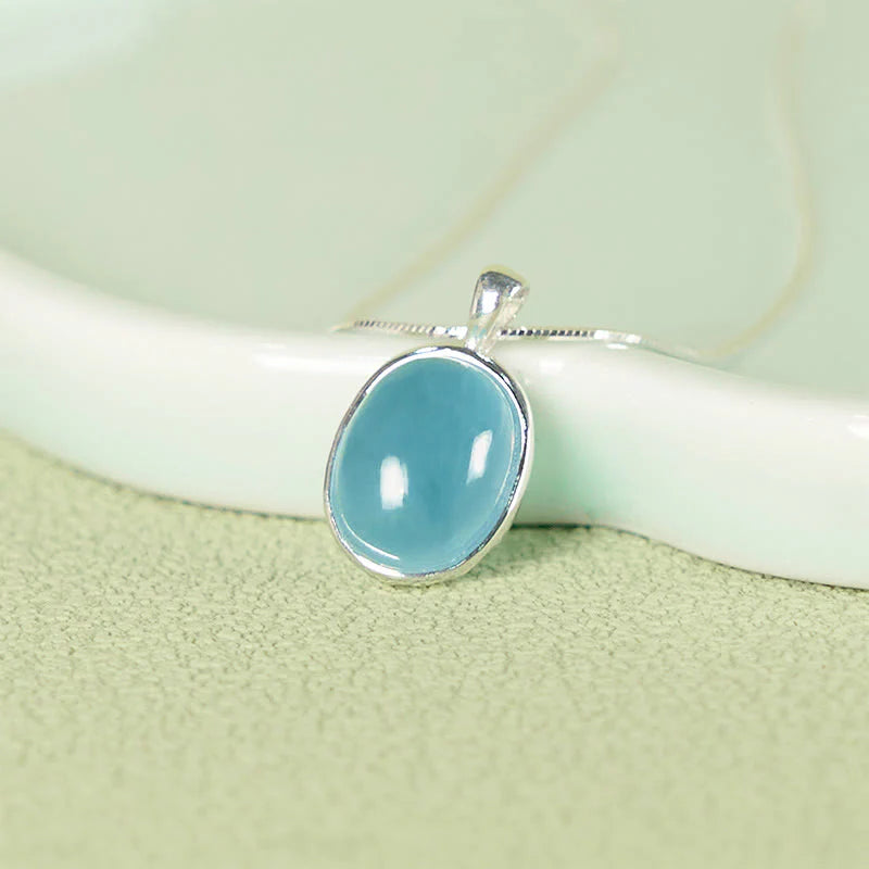 Buddha Stones 925 Sterling Silver Aquamarine Healing Clavicle Chain Necklace Pendant