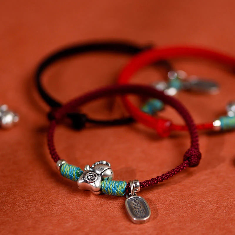Buddha Stones 999 Sterling Silver Year Of The Horse 925 Sterling Silver Peace And Joy Charm String Braided Luck Bracelet Anklet