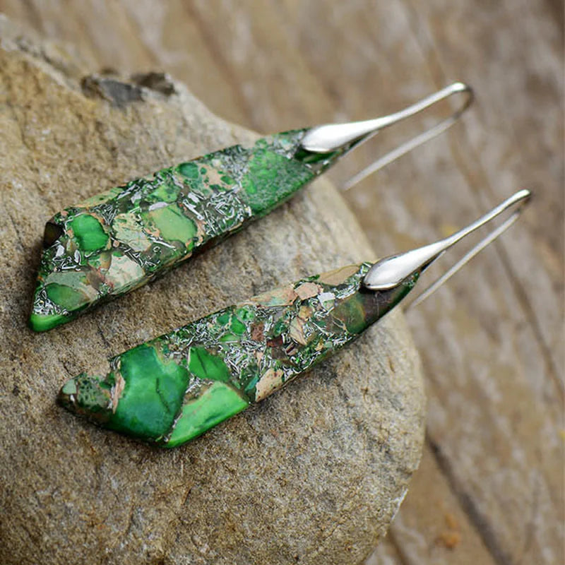 Buddha Stones Natural Emperor Stone Geometric Crystal Anti-Stress Earrings