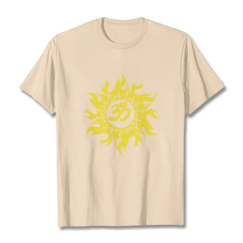 Buddha Stones OM Mantra Sanskrit Gold Sun Tee T-shirt