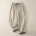 Buddha Stones Summer Casual Pure Color Drawstring 9 Length Cotton Linen Women's Harem Pants With Pockets