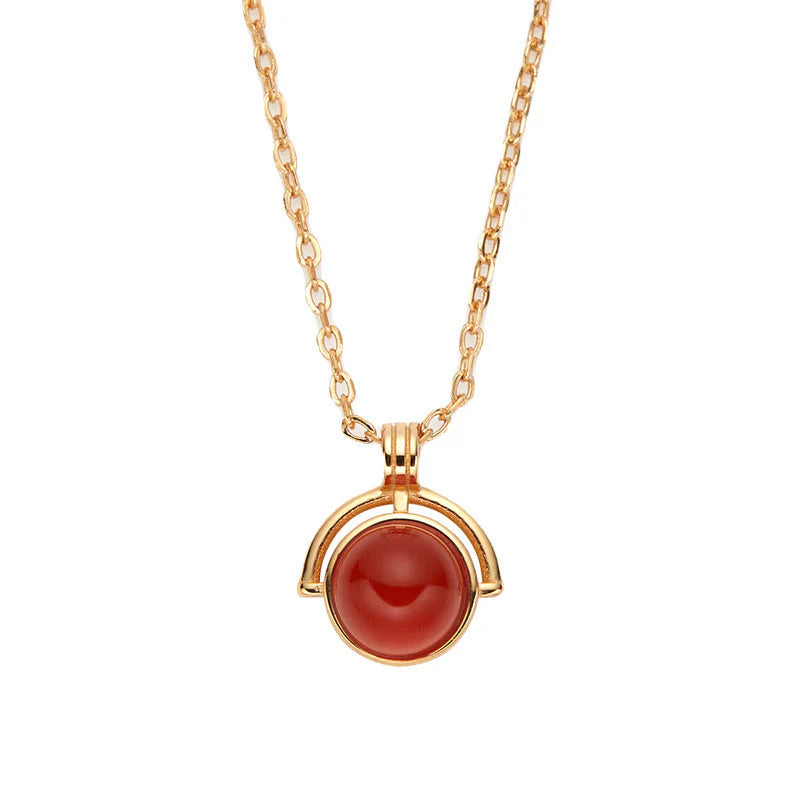 Buddha Stones Red Agate Tiger Eye Aquamarine Moonstone 925 Sterling Silver Confidence Necklace Pendant
