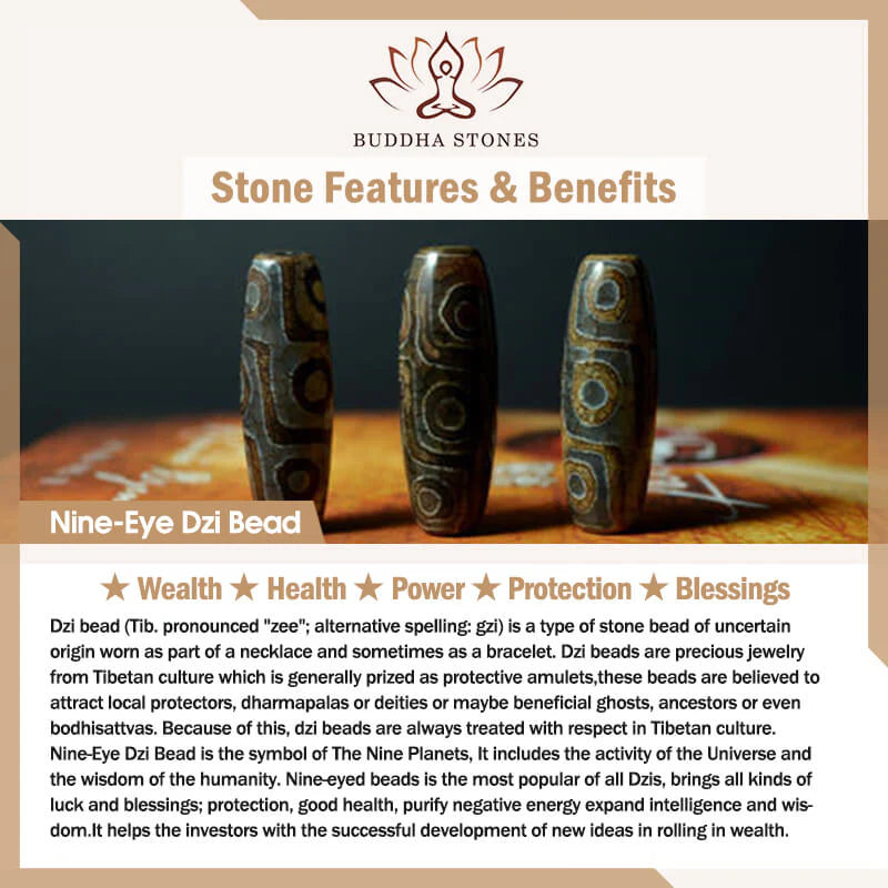 Buddha Stones Tibetan Nine-Eye Dzi Bead Picasso Jasper Positive Bracelet
