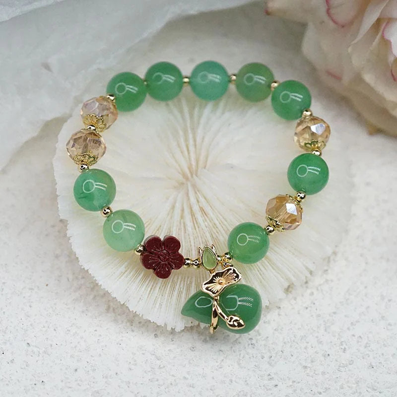 Buddha Stones Natural Red Agate Green Agate Gourd Cinnabar Flower Beads Confidence Bracelet