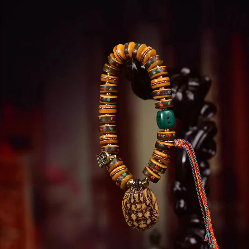 Buddha Stones Tibetan Camel Bone Dice Tassel Protection Bracelet