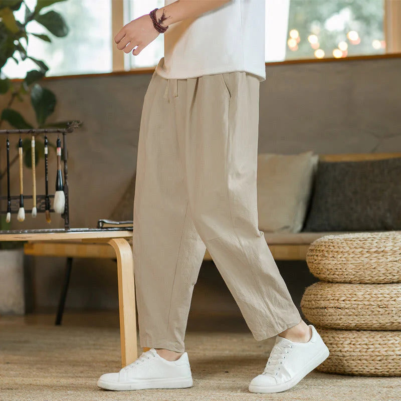 Buddha Stones Summer Men's Cotton Pants With Pockets