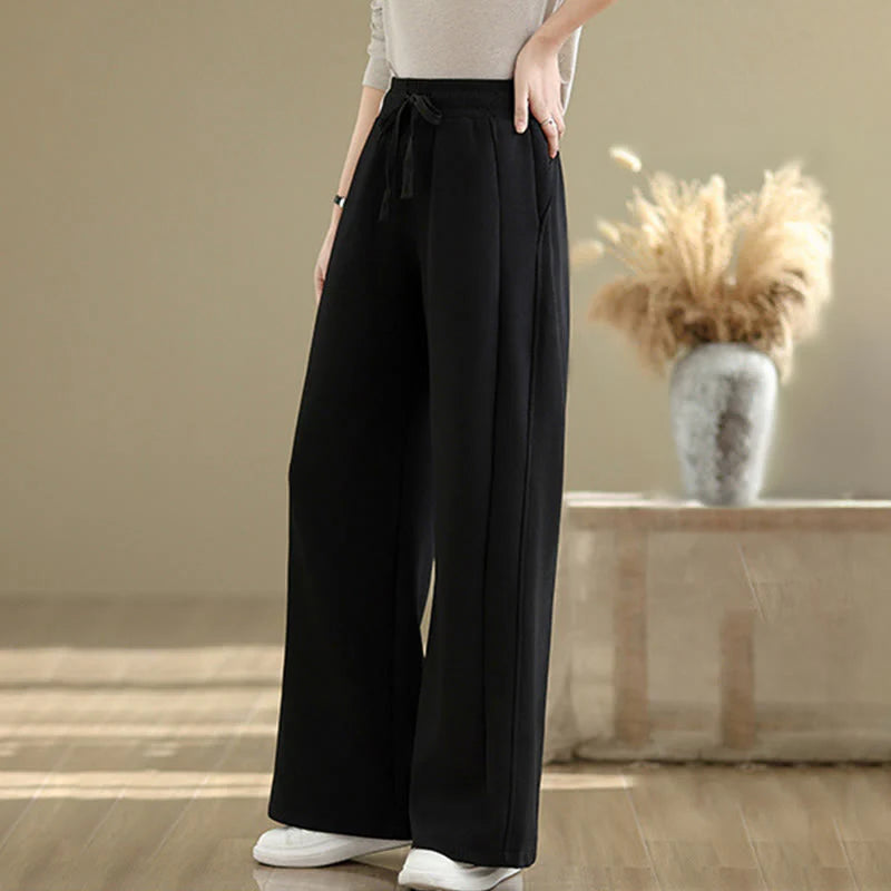 Buddha Stones Casual Plain Cotton Women's Wide Leg Pants With Pockets