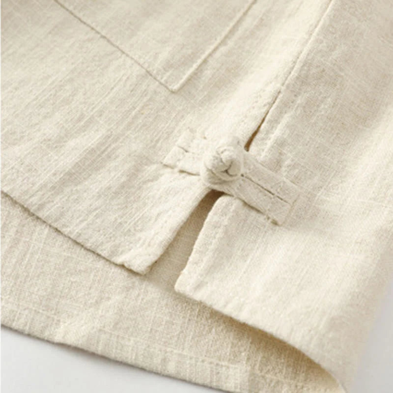 Buddha Stones Men's Button Ramie Linen Cotton Fleece Lined Jacket Shirt With Pockets