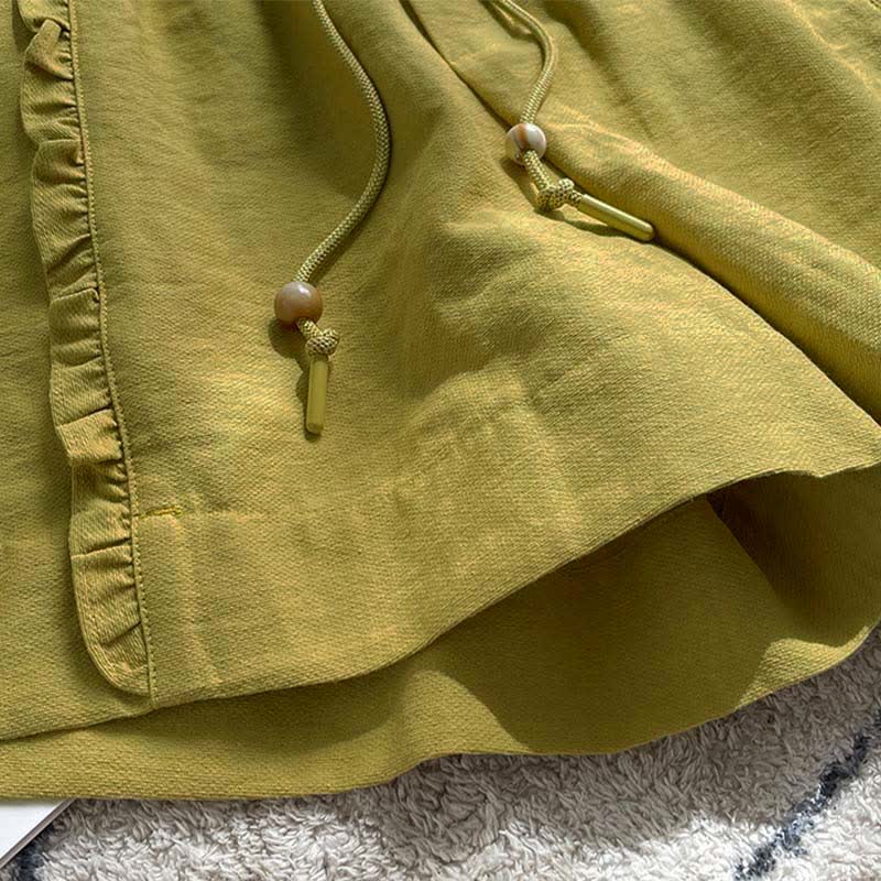 Buddha Stones Summer Drawstring Ruffle Elastic Waist Women's Shorts With Pockets