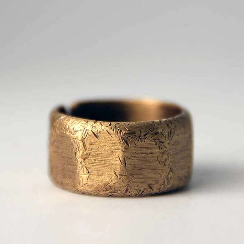 Buddha Stones Tibetan Simple Design Copper Brass Frosted Wealth Ring