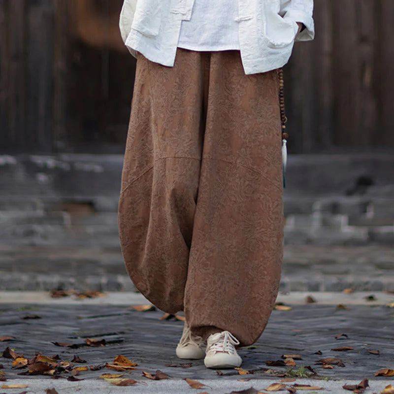 Buddha Stones Fall Jacquard Women's Frog-Button Long Sleeve Shirt Pants Cotton Linen Clothing