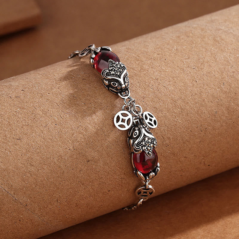Buddha Stones Garnet Double PiXiu Copper Coin Protection Chain Bracelet (Extra 40% Off | USE CODE: FS40)