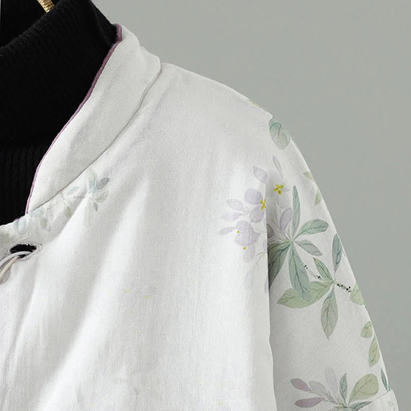 Buddha Stones Women's Purple Flower Leaves Frog-Button Design Long Sleeve Thermal Jacket