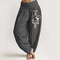 Buddha Stones Lotus Flower Unalome Symbol Pattern Pure Cotton Women's Elastic Waist Harem Pants