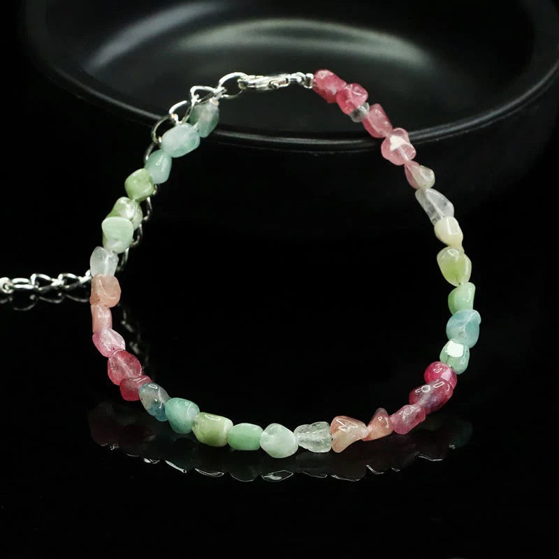 Buddha Stones 4mm Ultra-thin Tourmaline Irregular Beads Positive Chain Bracelet
