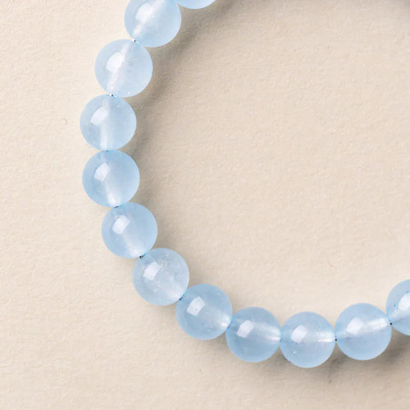 Buddha Stones Natural Aquamarine Fu Character Lucky Fortune Healing Bracelet
