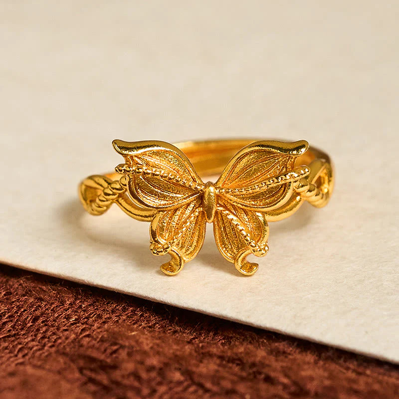Buddha Stones 24k Gold Plated Brass Butterfly Symbol Adjustable Love Ring