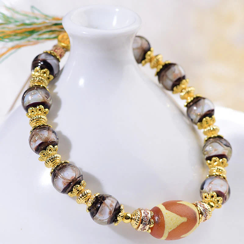 Buddha Stones Liuli Glass Dzi Beads Blessings Bracelet