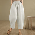 Buddha Stones Spring 7-8 Length Solid Color Women's Cotton Linen Harem Pants With Pockets