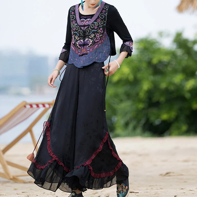 Buddha Stones Vintage Frog-Button Embroidery Purple Flower Tang Suit Design Sleeveless Vest (Extra 30% Off | USE CODE: FS30)
