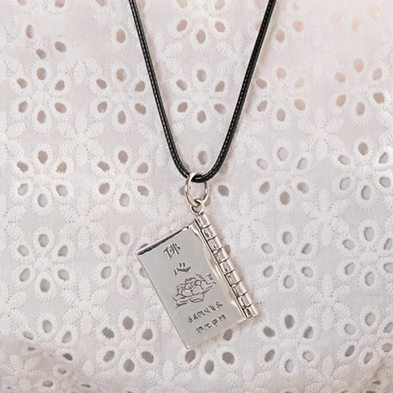 Buddha Stones 990 Sterling Silver Heart Sutra Great Compassion Shurangama Mantra Lotus Vajra Peace Necklace Pendant