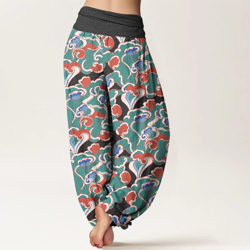 Buddha Stones Pure Cotton Small Clouds Gathered Women's Elastic Waist Harem Pants
