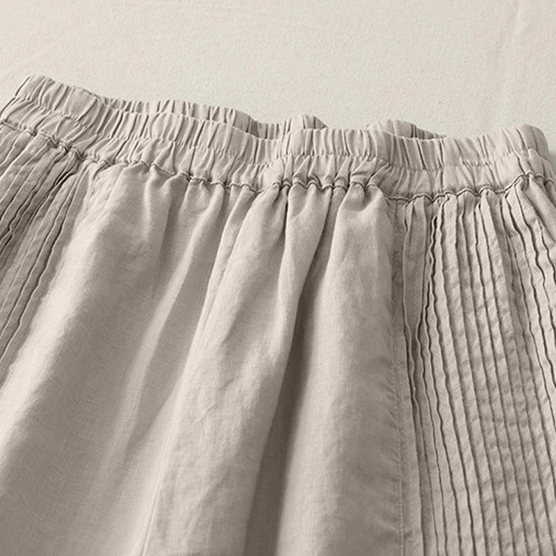 Buddha Stones Casual Plain Tucker Pleats Elastic Women's Polyester Wide Leg Pants With Pockets