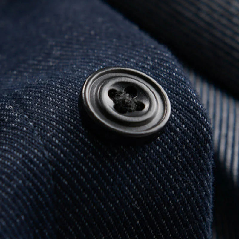 Buddha Stones Fall Solid Buttons Down Men's Stand Collar Long Sleeve Cotton Shirt