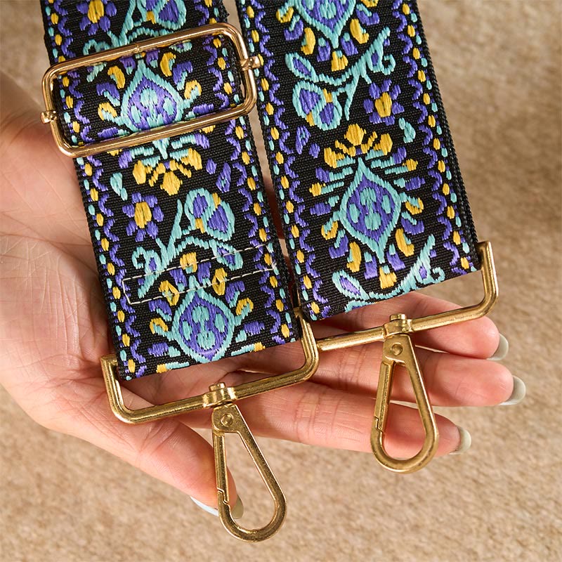 Buddha Stones Bohemian Flower Geometric Stripes Embroidery Adjustable Handbags Crossbody Shoulder Bag Purse Straps Replacement