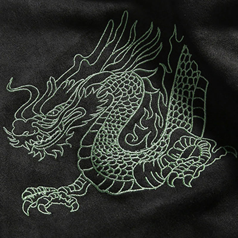 Buddha Stones Dragon Embroidery Casual Frog-button Cotton Men's Jacket Shirt Clothing