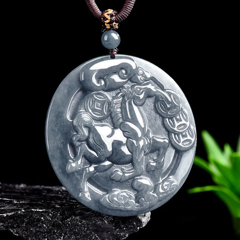 Buddha Stones Year Of The Horse Jade Prosperity Abundance Necklace Pendants
