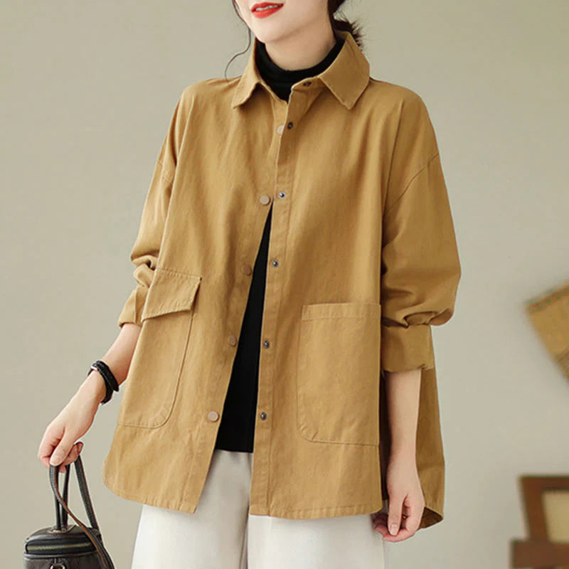 Buddha Stones Women's Long Sleeve Button Cotton Jacket With Pockets