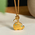 Buddha Stones 24k Gold Plated Brass Elephant Symbol Braided Cord Strength Necklace Pendant