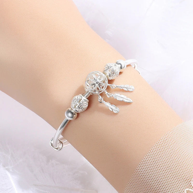 Buddha Stones Tibetan White Copper Blessing Dream Catcher Charm Bracelet