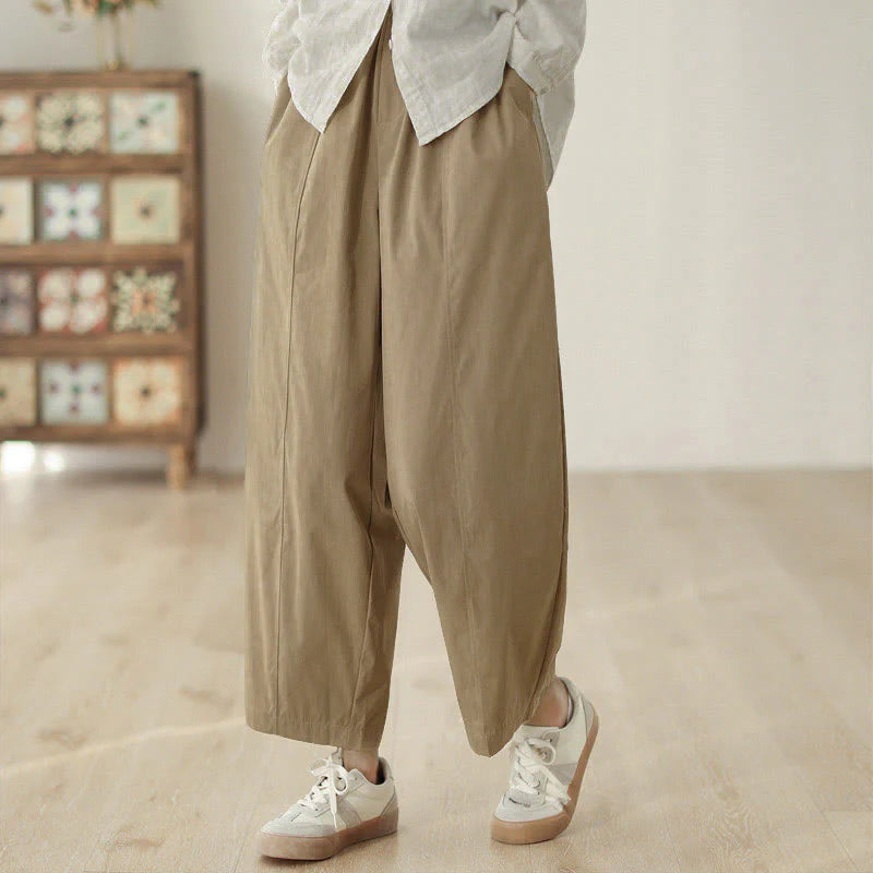 Buddha Stones Simple Lines Design Ankle-Length Cotton Women's Harem Pants With Pockets