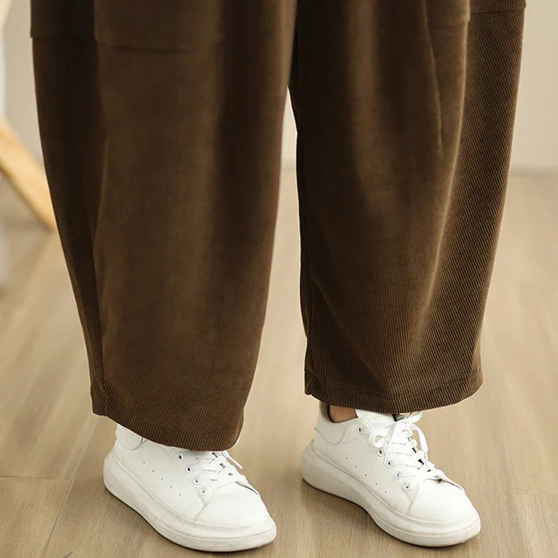 Buddha Stones Women's Fall Patchwork Plain Corduroy Harem Pants With Pockets