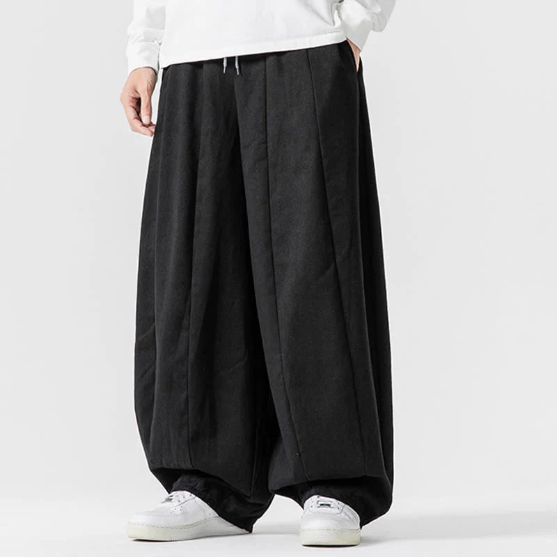 Buddha Stones Fall Solid Color Cotton Elastic Waist Men's Harem Pants With Pockets
