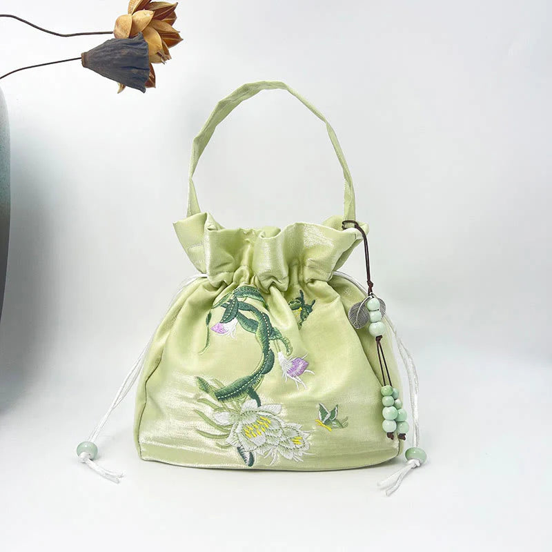 Buddha Stones Embroidered Flowers Wisteria Lily Cotton Linen Tote Crossbody Bag Shoulder Bag Handbag