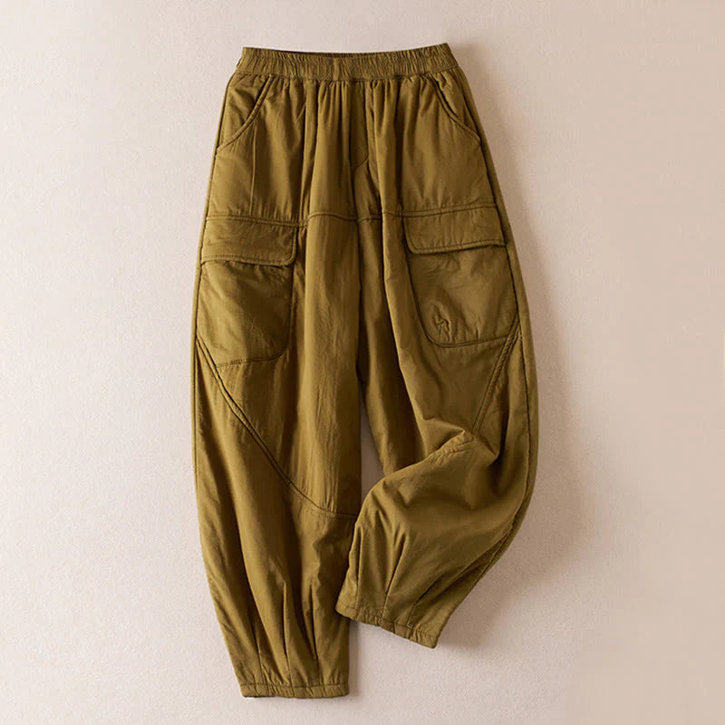 Buddha Stones Plain Women's Harem Thick Pants With Pockets