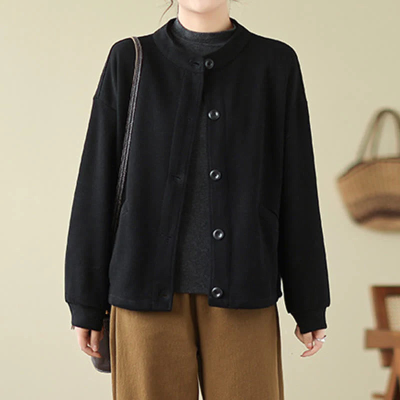 Buddha Stones Solid Color Women's Long Sleeve Jacket With Pockets