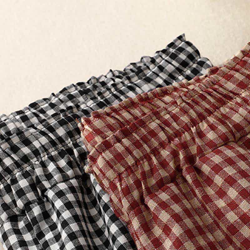 Buddha Stones Summer Plaid Elastic Waist Cropped Women's Tapered Pants With Pockets