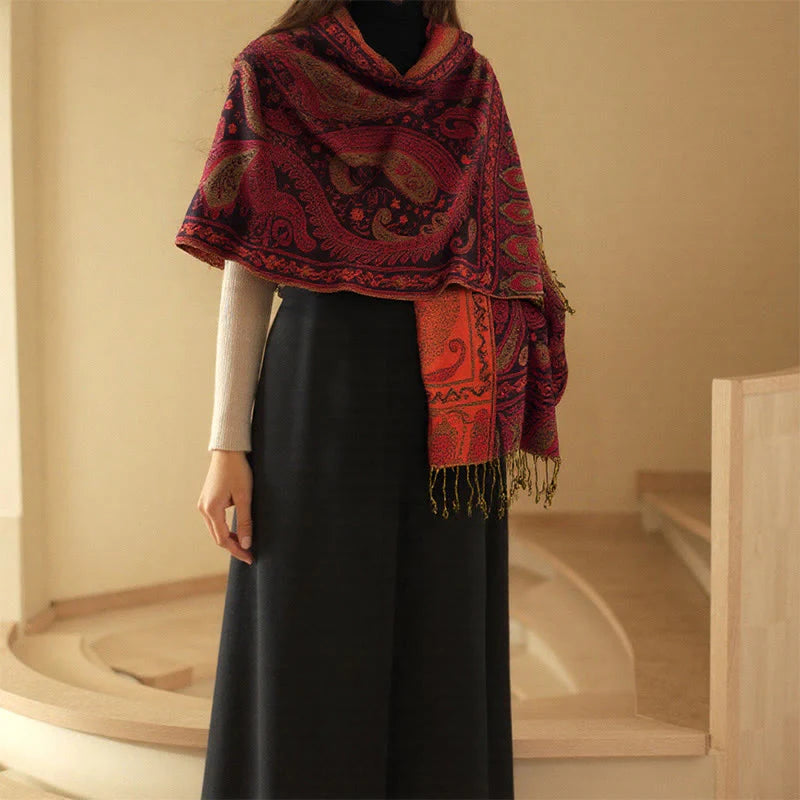 Buddha Stones Spring Floral Paisley Pattern Scarf Shawl With Tassels
