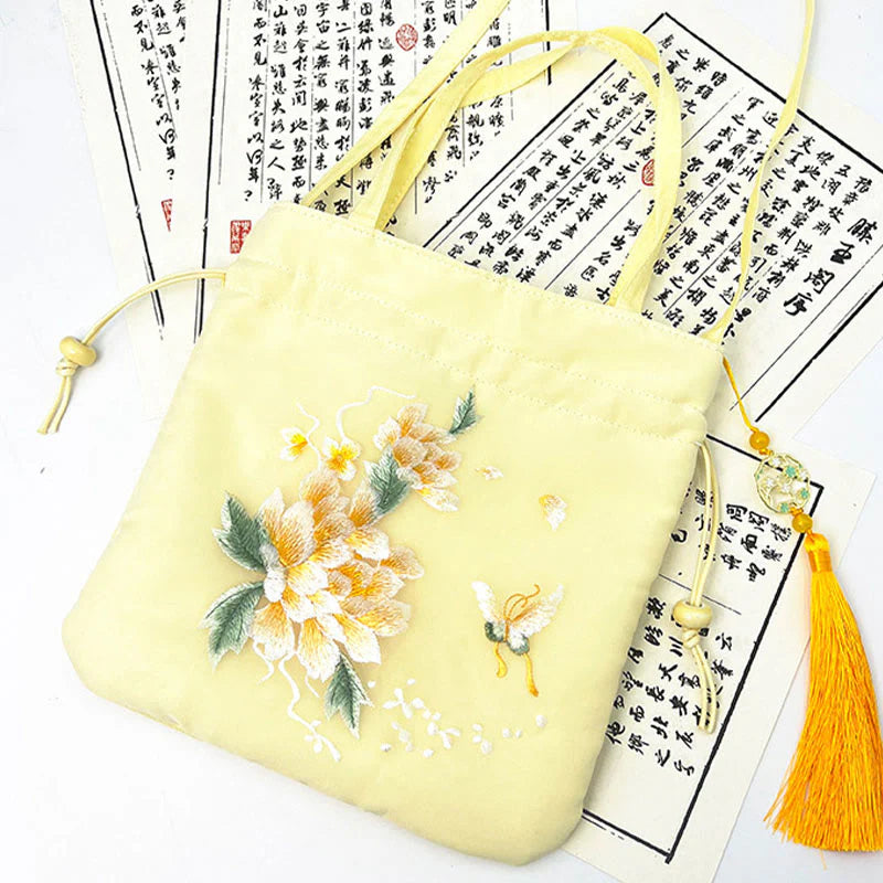 Buddha Stones Lotus Peony Epiphyllum Phoenix Suzhou Embroidery Cotton Linen Tote Crossbody Bag Shoulder Bag Handbag