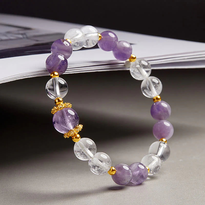 Buddha Stones 925 Sterling Silver Natural Amethyst White Crystal Balance Bracelet